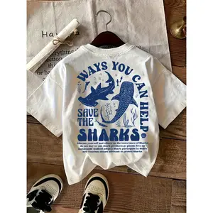 Womens Oversized Graphic Tee Shark Ocean Conservation Save The Sharks Back Print Crewneck Short Sleeve Casual Summer Streetwear Top