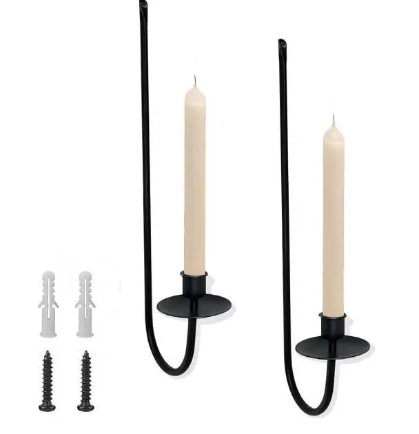 2 pcs metal wall mounted candle holders with screws and expansion plugs, decorative black wall mounted wax table, suitable for foyer decoration, living room, dining room, and bedroom decoration