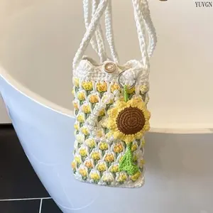 2026 New Tulip Crochet Crossbody Bag for Students, Hand-Woven Mini Phone Shoulder Bag, Cute Floral Knit Bag, Fresh Artistic Style for Daily Use & Gift