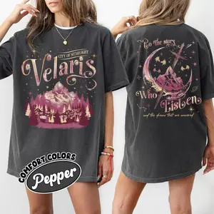 Comfort Colors Acotar Two Sided Velaris Shirt, City Of Starlight Sjm Tshirt, The Night Court Shirts, Book Lover Apparel, Unisex Fitted Short Sleeve Tee, Crewneck Top
