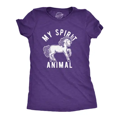 Womens My Spirit Animal: Unicorn T Shirt Funny Mythical Horse Sarcastic Graphic Novelty Tee Funny Womens T Shirts Cute Vintage Graphic Tee Funny Unicorn Top Women's Novelty Tees Purple