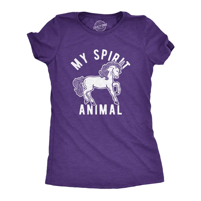 Womens My Spirit Animal: Unicorn T Shirt Funny Mythical Horse Sarcastic Graphic Novelty Tee Funny Womens T Shirts Cute Vintage Graphic Tee Funny Unicorn Top Women's Novelty Tees Purple