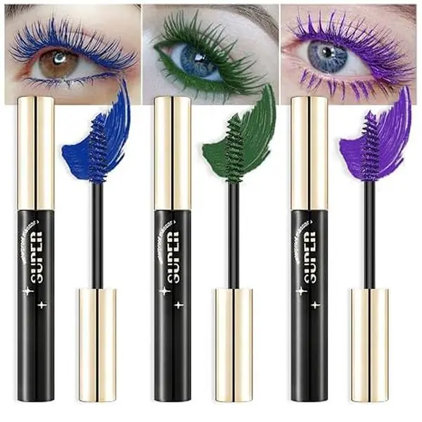 Blue Purple Green Colored Mascara for Eyelashes,Volumizing,Lifting & Lengthening Long Lasting Waterproof for Dramatic Lashes,Mascara for Older Women,Vegan & Cruelty Free Eye Makeup (Pack of 3)