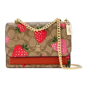 Coach Klare 18 Classic Monogram Strawberry Print PVC Crossbody Bag for Women, Small Size, Brown
