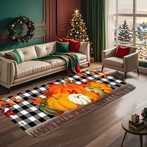 1 Piece Harvest Festival Diverse Pumpkin Pattern Area Rug, Flannel Material, Soft & Comfortable, Suitable for Kitchen, Living Room, Entryway & More, Multiple Sizes Available