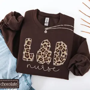 L and D Nurse Sweatshirt • Labor and Delivery Nurse Crewneck • Leopard Stitch Work Sweater • Maternity Nurse Gift • L and D RN Group Crew