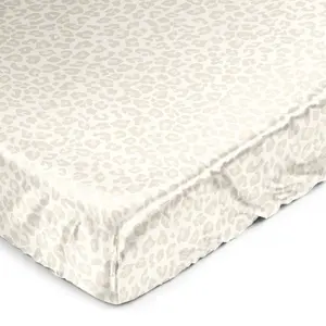 Sweet Jojo Designs Shabby Chic Animal Print Girl Baby Satin Fitted Crib Sheet Infant Newborn Nursery Toddler Bed Room Standard Mattress Ivory Beige Taupe Leopard Cheetah Pattern Elegant Gold Off White
