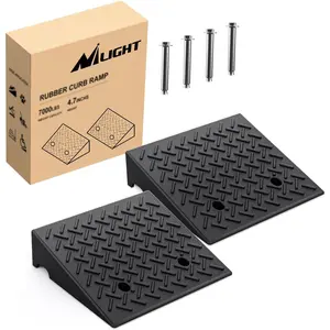 Nilight Rubber Curb Ramps, 4.7" Rise Height Heavy Duty Rubber Threshold Ramp, Portable Driveway Ramps for Cars Wheelchairs Scooter Lawn Mower, 7000lbs Load Capacity, 2 Pack, Black dealsforyoudays