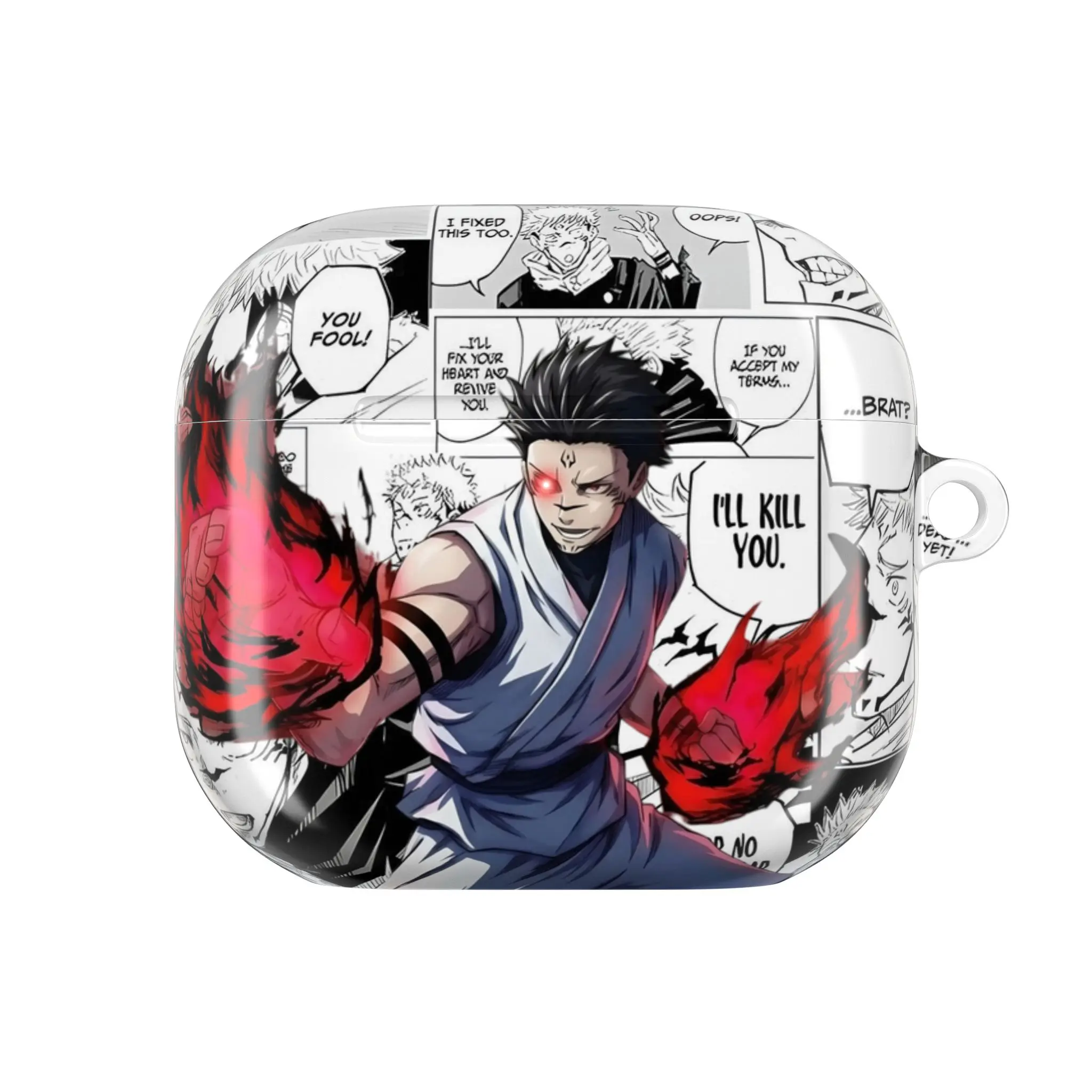 Ryomen Sukuna Red Flame Manga Collage AirPods Case, Glossy Protective Anime Earbud Cover with Keychain Loop, Gift for Jujutsu Kaisen Fans, Compatible with AirPods 1, AirPods 2, AirPods 3, AirPods 4, AirPods Pro 1, AirPods Pro 2 and AirPods Pro 3