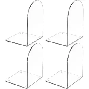4 Pcs Acrylic Bookends, Clear Book Ends for Heavy Books, Bookend Holders for Shelves, Arch Book Stopper to Hold Books, Decorative Bookends for School, Library, Home, Office
