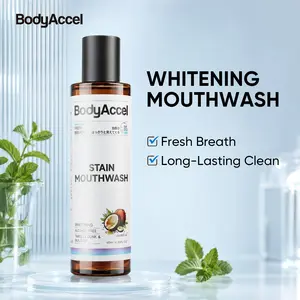 【BodyAccel】Stain Whitening Mouthwash for White Teeth, Freshens Breath with Essential Oils