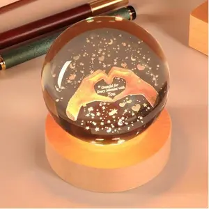 3.15in 3D Crystal Ball Night Light, Heart Shape LED Lamp with Wooden Base, 16 Color Remote Control Bedside Light, Romantic Room Decor, USB Crystal Globe Lamp, Birthday Christmas Valentine Gifts for Mom Women Girlfriend Daughter