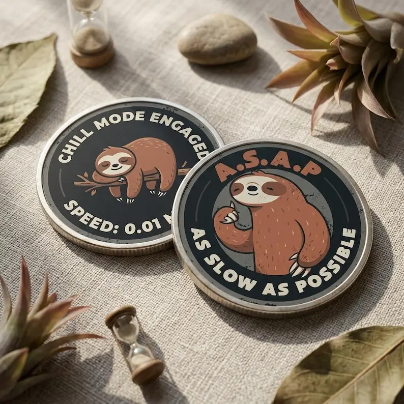 Funny Sloth Decision , Double Sided Sloth, Stress Relief Pocket Token, Unique Sarcastic Gift for Friend, Metal Collector