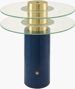 Rich Aqua Blue Modern Table Lamp with glass details for bedside or console tables