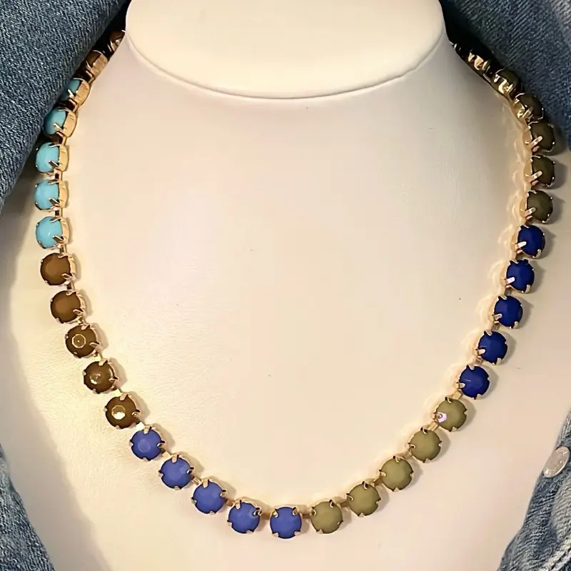 Women's Keagan Rhinestone Candy-Vibe Costume Necklace - Rhinestone Accents, Vibrant Blue Brown Beads, Casual Daily Accessory, Metal Coating, Short Pendant, Choking Hazard Small Parts Note