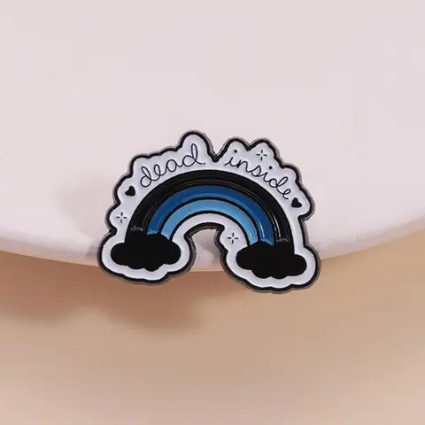 Dark Color Gradient Rainbow Alloy Brooch Pin with 'DEAD INSIDE' Design, Gothic Healing Accessory for Subcultures and Emotional Healers