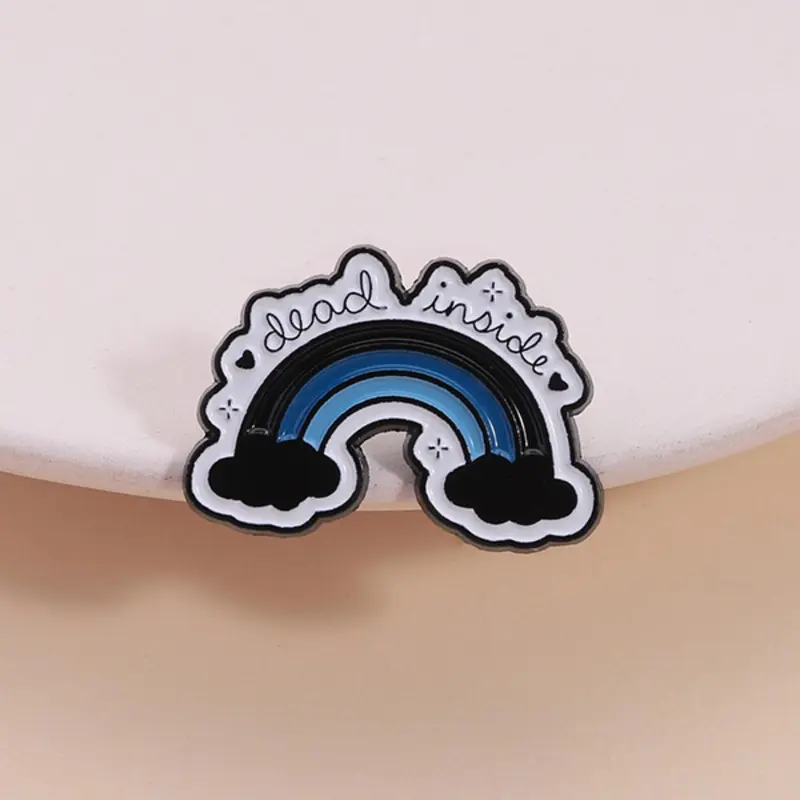 Dark Color Gradient Rainbow Alloy Brooch Pin with 'DEAD INSIDE' Design, Gothic Healing Accessory for Subcultures and Emotional Healers