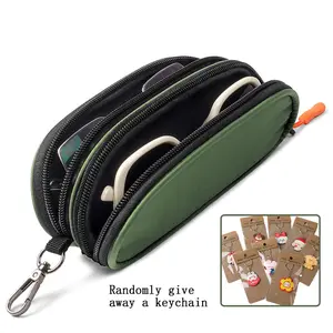 Double Eyeglass Case Soft Portable Zipper Sunglasses Bag with Keychain Clip for Men Women Travel Friendly Glasses Holder Durable Waterproof