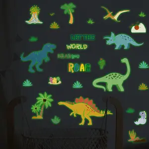 3Pcs/Set (2030cm3pcs) Luminous Dinosaur Jungle Wall Sticker Set, Adventure Theme Self-Adhesive Wall Decor for Kids Room, Glow In Dark Nursery Wall Decor Deco Stickers