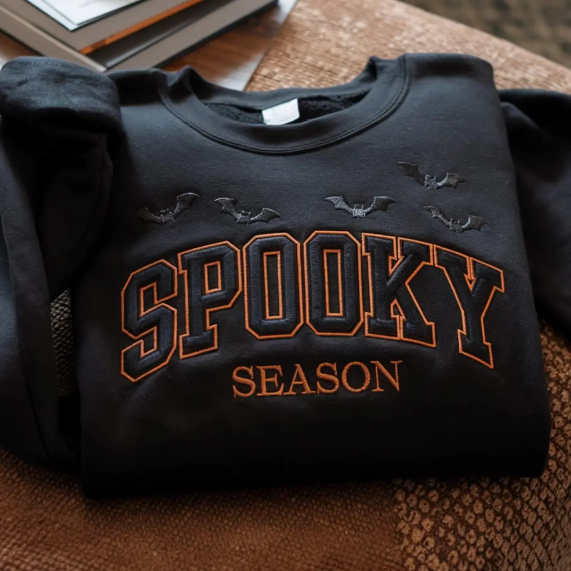 Embroidered Spooky Season Sweatshirt - Halloween Crewneck
