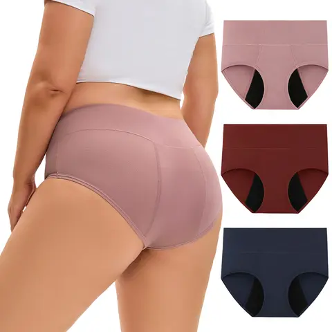 INNERSY Women's Plus Size Mid-Waisted Bamboo Viscose Spandex Fabric Period Panties - Reusable, Waterproof, Breathable, Heavy Flow, 3-Pack, Water Proof, Comfortable Womenswear Elastic, Period Underwear