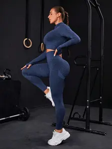 Seamless Nylon Long Sleeve Zipper Yoga Running Top, High Waist Shaping Butt Lifting Pants Set, Sporty Breathable Spring & Fall Workout Gear, Lightweight Compression Activewear, Sweatsuit Sets, Workout Running Outfits