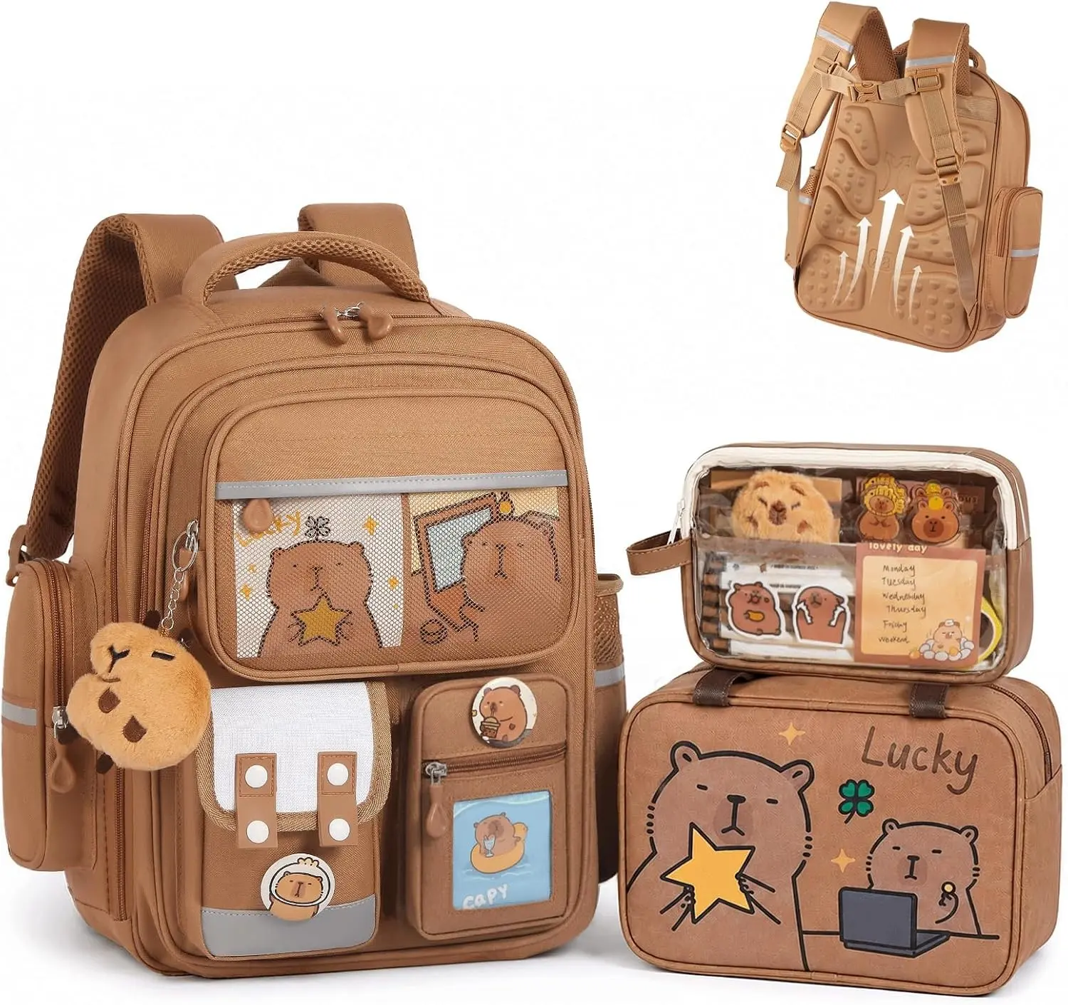 Capybara Backpack 24 Pcs Mochila Capibara Cute Kapibara Daypack Funny Going Out Cartoon Laptop Travel Casual Bag Gifts (Khaki)
