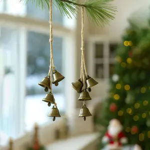 1pc/2pcs Vintage Brass Christmas Bell Decorations, Set of 1 or 2 with Jute Rope, Holiday Tree Hanging Ornaments, Unique Winter Gift Idea