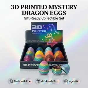 12 Pack 3D Printed Dragon Eggs with Articulated Baby Dragons Inside, Mystery Surprise Egg Gift Set, Collectible Desk Decor, Fantasy Toy for Kids Teens Adults, Ages 8+, Made with PLA