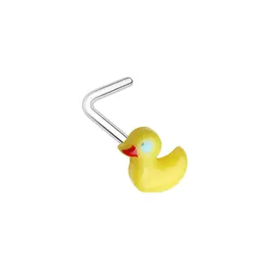 Yellow Rubber Ducky L-Bend Nose Stud - 316L Stainless Steel
