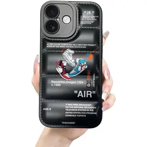 Ins Off Sports Shoes Brand Puffer Phone Case Compatible with iPhone 17 Case 6.3 inch, Funny Sneakers White Label Graphics Aesthetic Soft Silicone Shockproof Full Body Drop Protection Cover