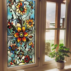 Vintage Floral Window Sticker, Decorative Sticker, Dual-Sided Print, Static Cling No Glue Needed, Glass Door Display Decor, Easy Application