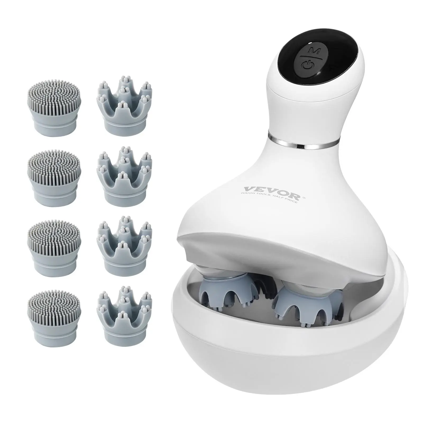 【Summerfinds】VEVOR USB Rechargeable Electric Scalp Stimulator, IPX7 Waterproof Portable Kneading Scratcher with 8 Removable Heads, USB Port, Stress Relief, Deep Clean, Beauty Gift for Parents, Usb Rechargeable Massagers, Mom