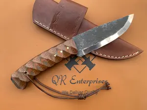 10'' Bushcraft Knife - Scandi Grind Fixed Blade Hunting Knives - Hand Forged Outdoor Camping Knife - G10 Handle - Leather Sheath