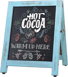 Chalkboard Signs Tabletop,12" x 16" Rustic A-Frame Chalkboard, Small Chalk Board Easel, Sandwich Menu Display Board Table Signs for Bar, Restaurant, Business or Wedding - Blue