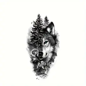 A Wolf Tattoo Sticker Vivid and Beautiful Personality Waterproof and Sweat Proof Design Men's Daily Body Art Rectangle - Moisture