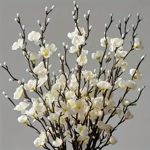 8pcs White Plum Blossom Branches, Realistic Artificial Flowers with Long Stems, Office, Wedding, Party Decor Perfect for Tabletop, Living Room Arrangements, Natural Appearance Plastic Flowers, Decorative Flower