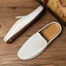 Men's Non-Slip Perforated Backless Loafers, Breathable Lightweight Wide Width Cushioned Shoes, Casual Slip-Ons Round Toe Flat Minimalist Mules, Retro Summer Vegan Leather Mules for Beach, Vacation & Travel