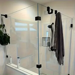 6 Pack Black 3D Heavy Duty Shower Hooks No Drilling Adhesive for 8mm Glass Door Plastic Hangers for Towel Robe Clothes Bathroom Storage Organizer