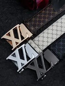 Business Workplace Classic Letter Belt, Durable Anti-Wrinkle Automatic Buckle, Alloy Head Printed Texture, Essential Commuter Accessory, Casual Business Belt