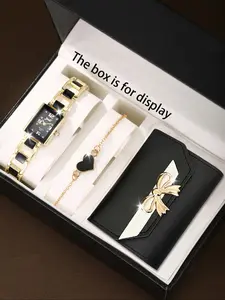 Luxurious Women's Quartz Watch Set, Diamond-Encrusted Watch, Shiny Decorative Glasses, Rose Perfume, Perfect Gift for Parties