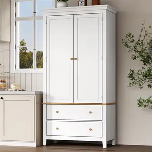 RoyalCraft 70'' Tall Kitchen Pantry Cabinet, Wood Cupboard with 8 Door Storage Shelves, Large Storage Cabinet with Drawers & Adjustable Shelves for Kitchen, Dining Room, Living Room, Laundry, White