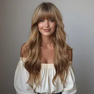 Loni-DWY Natural Curls with Air Bangs Glueless Synthetic Wig for Women 24 Inches Heat Resistant up to 230℉