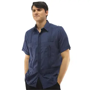 Men's Navy Short Sleeve Guayabera