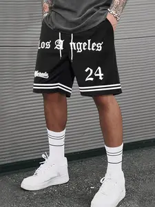Men’s Los Angeles basketball-style shorts—American mesh breathable shorts, street-style printed casual shorts, TikTok bestsellers team matching versatile bottoms. Loose straight fit suitable for diverse body types. High stretch quick-dry fabric, ideal for
