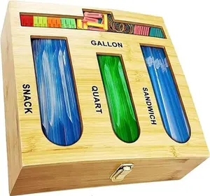 Ziplock Bag Organizer for Drawer -Foil Plastic Wrap Organizer w Cutter for Kitchen Organization -Sandwich Bag Organizer -Bamboo Ziplock Bag Organizer Containers Storage Utensils