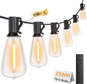150FT Outdoor String Lights with Remote,2500K Warm White,75+3 LED Edison Bulbs,Support Timer Dimmable Waterproof Shatterproof for Outdoor Garden Yard