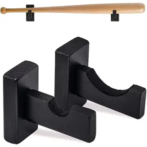 4 Pack Baseball Bat Wall Mount, Wooden Horizontal Display Rack, Softball Bat Holder Hanger Brackets for Home Room Man Cave Decor