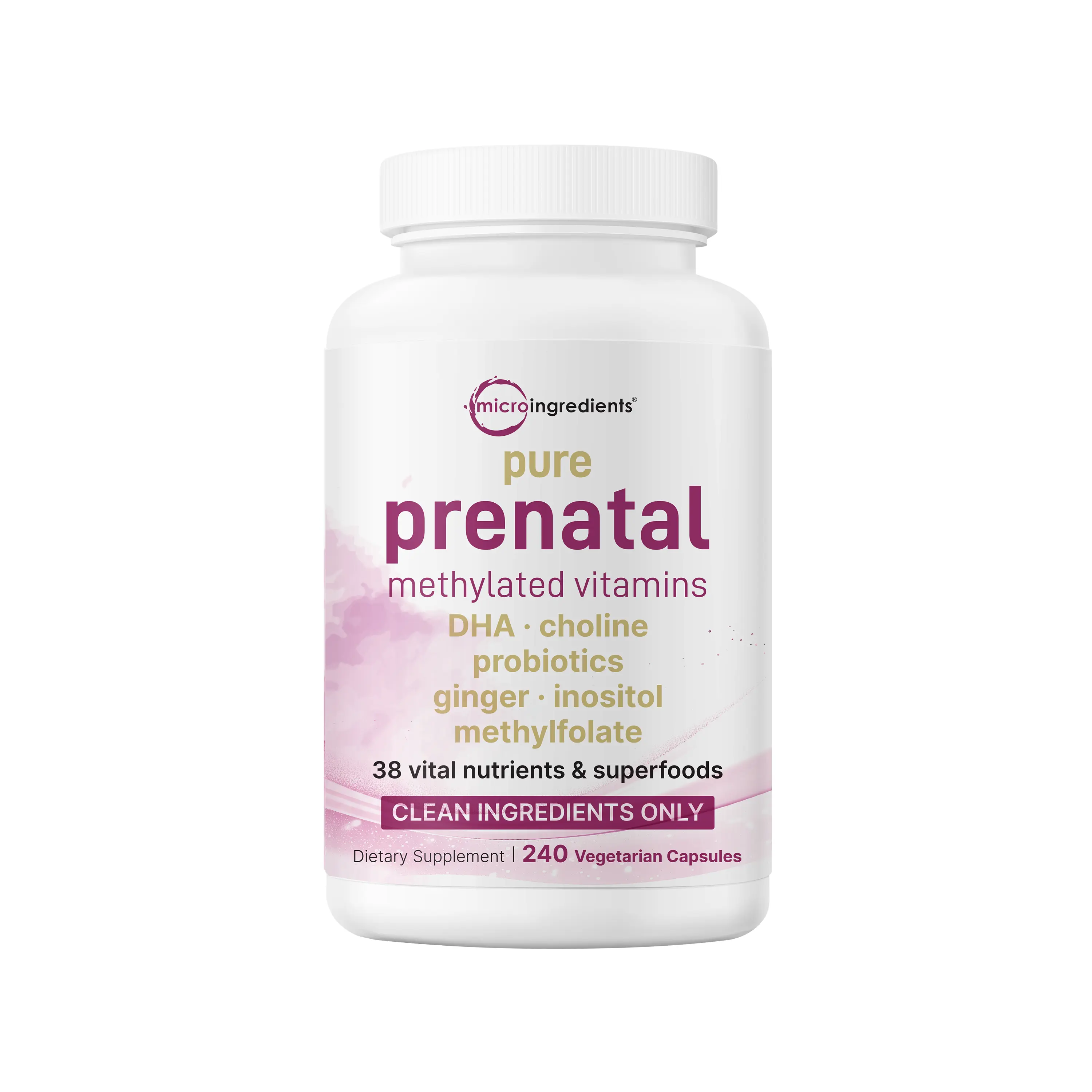 Micro Ingredients Pure Methylated Prenatal Vitamins for Women, 240 Veggie Capsules