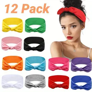 12 Pack Bow Headbands, Rabbit Ears Stretchy Turban Head Wraps, Knotted Headband, for Women pearl  headband tiktokshopspringglowup